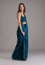 Women's Peacock Blue Swarovski Semi Crepe Designer Saree