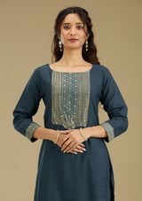 Women's Peacock Blue Zariwork Semi Crepe Readymade Salwar Suit