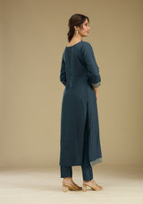 Women's Peacock Blue Zariwork Semi Crepe Readymade Salwar Suit