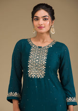 Women's Peacock Green Zariwork Art Silk Readymade Salwar Suit