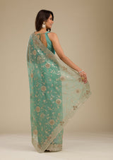 Women's Sea Green Zariwork Tissue Saree