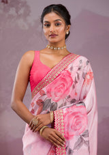 Women's Pink Printed Georgette Saree