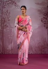 Women's Pink Printed Georgette Saree