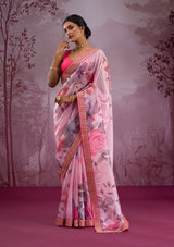 Women's Pink Printed Georgette Saree