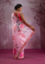 Women's Pink Printed Georgette Saree