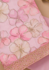 Women's Pink Printed Organza Unstitched Salwar Suit