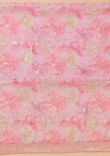 Women's Pink Printed Organza Unstitched Salwar Suit