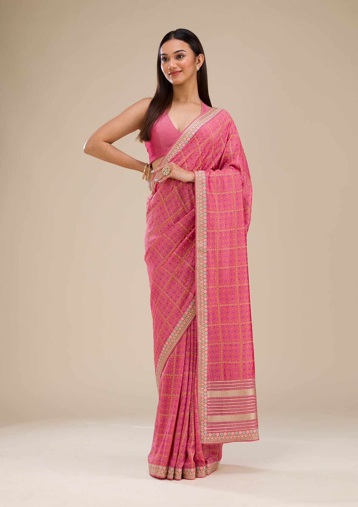 Women's Pink Printed Soft Silk Saree
