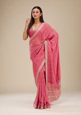 Women's Pink Printed Soft Silk Saree