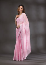 Women's Pink Swarovski Georgette Saree