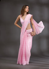 Women's Pink Swarovski Georgette Saree