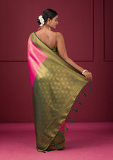 Women's Pink Zariwork Soft Silk Saree