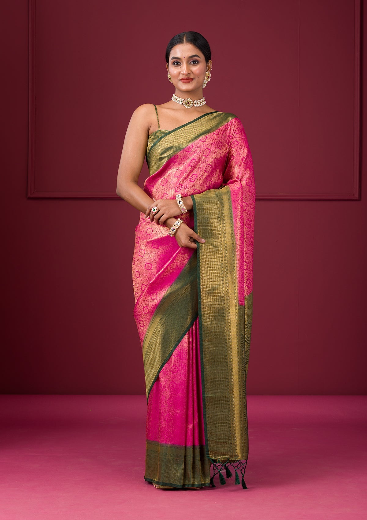 Women's Pink Zariwork Soft Silk Saree