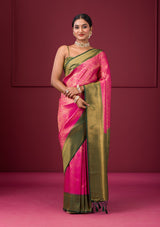 Women's Pink Zariwork Soft Silk Saree