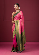 Women's Pink Zariwork Soft Silk Saree