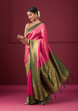 Women's Pink Zariwork Soft Silk Saree