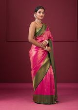 Women's Pink Zariwork Soft Silk Saree