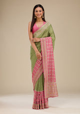 Women's Pink Zariwork Soft Silk Saree