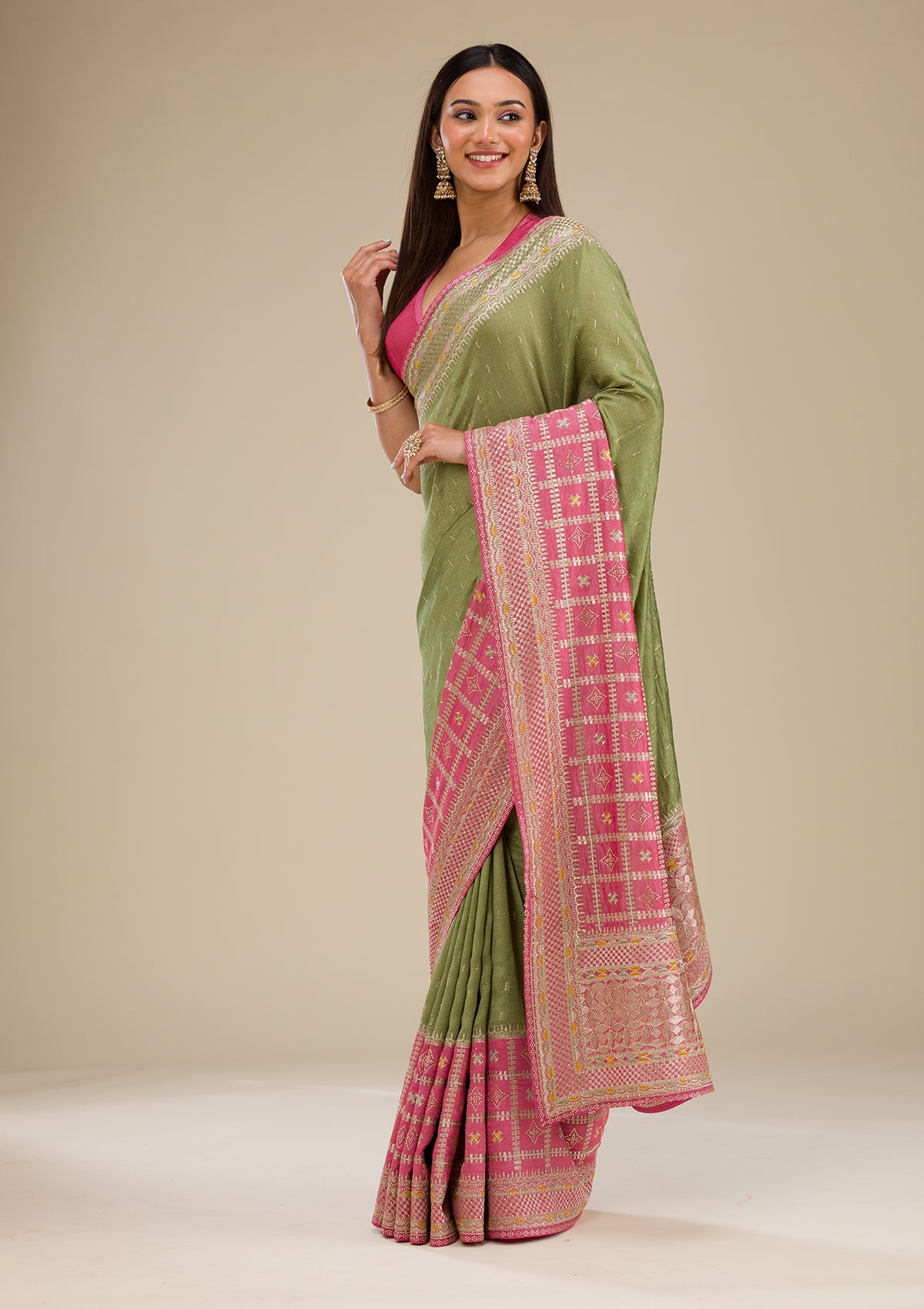 Women's Pink Zariwork Soft Silk Saree