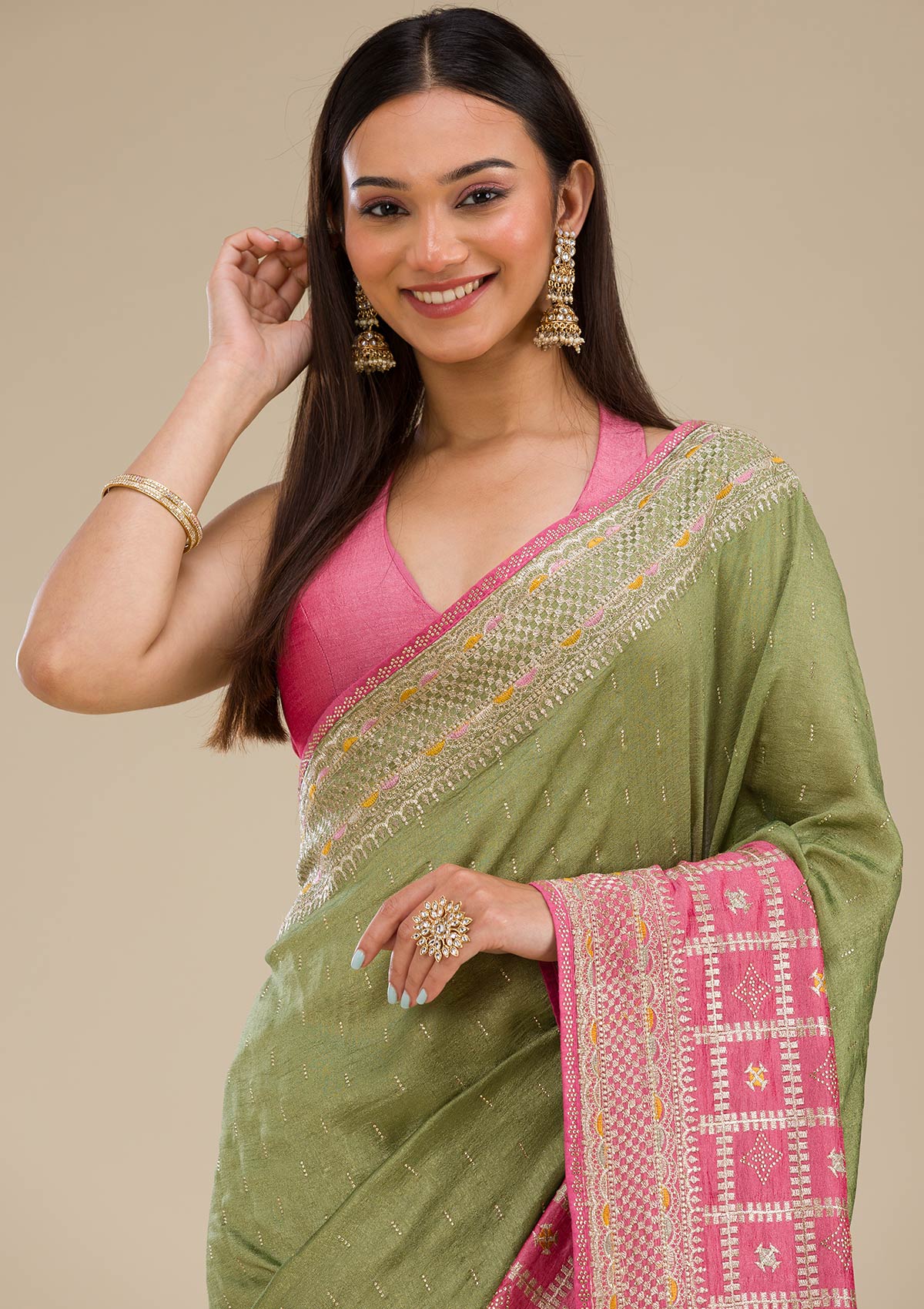 Women's Pink Zariwork Soft Silk Saree