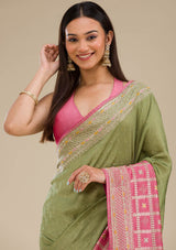 Women's Pink Zariwork Soft Silk Saree