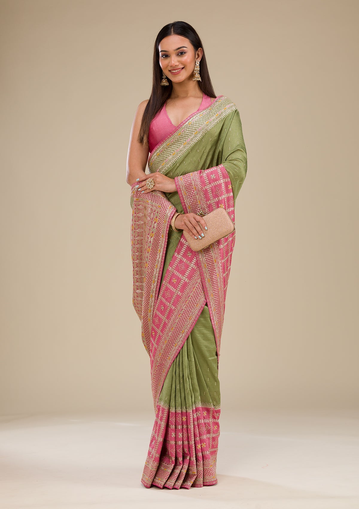 Women's Pink Zariwork Soft Silk Saree