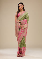 Women's Pink Zariwork Soft Silk Saree