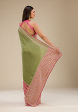 Women's Pink Zariwork Soft Silk Saree