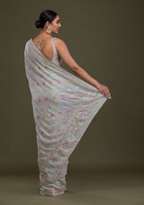 Women's Pista Green Sequins Georgette Saree