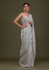 Women's Pista Green Sequins Georgette Saree
