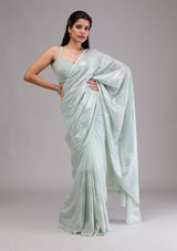 Women's Pista Green Sequins Georgette Saree