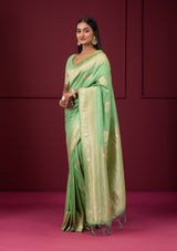 Women's Pista Green Zariwork Soft Silk Saree