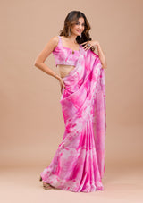 Women's Pink Printed Satin Saree