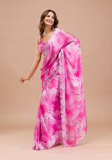 Women's Pink Printed Satin Saree
