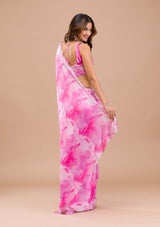 Women's Pink Printed Satin Saree