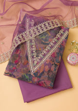 Women's Purple Printed Organza Unstitched Salwar Suit