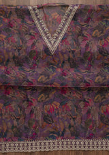 Women's Purple Printed Organza Unstitched Salwar Suit