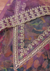 Women's Purple Printed Organza Unstitched Salwar Suit