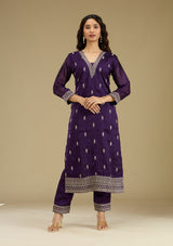 Women's Purple Zariwork Semi Crepe Readymade Salwar Suit