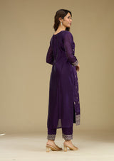 Women's Purple Zariwork Semi Crepe Readymade Salwar Suit