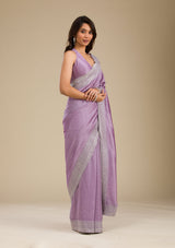 Women's Purple Zariwork Soft Silk Saree