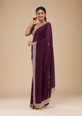 Women's Purple Zariwork Soft Silk Saree