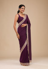 Women's Purple Zariwork Soft Silk Saree