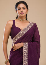 Women's Purple Zariwork Soft Silk Saree