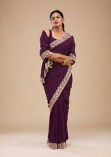 Women's Purple Zariwork Soft Silk Saree