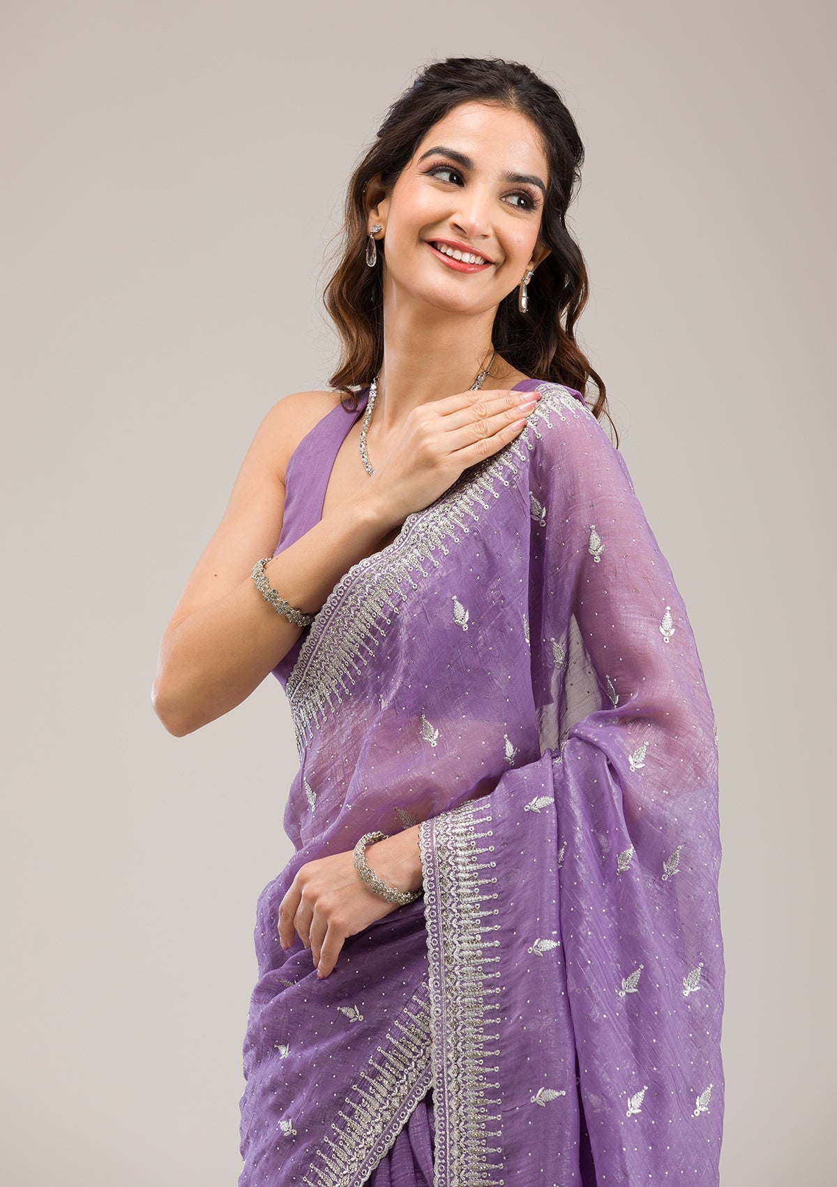 Women's Purple Zariwork Tissue Saree