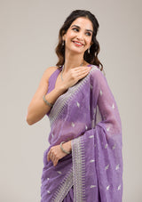 Women's Purple Zariwork Tissue Saree