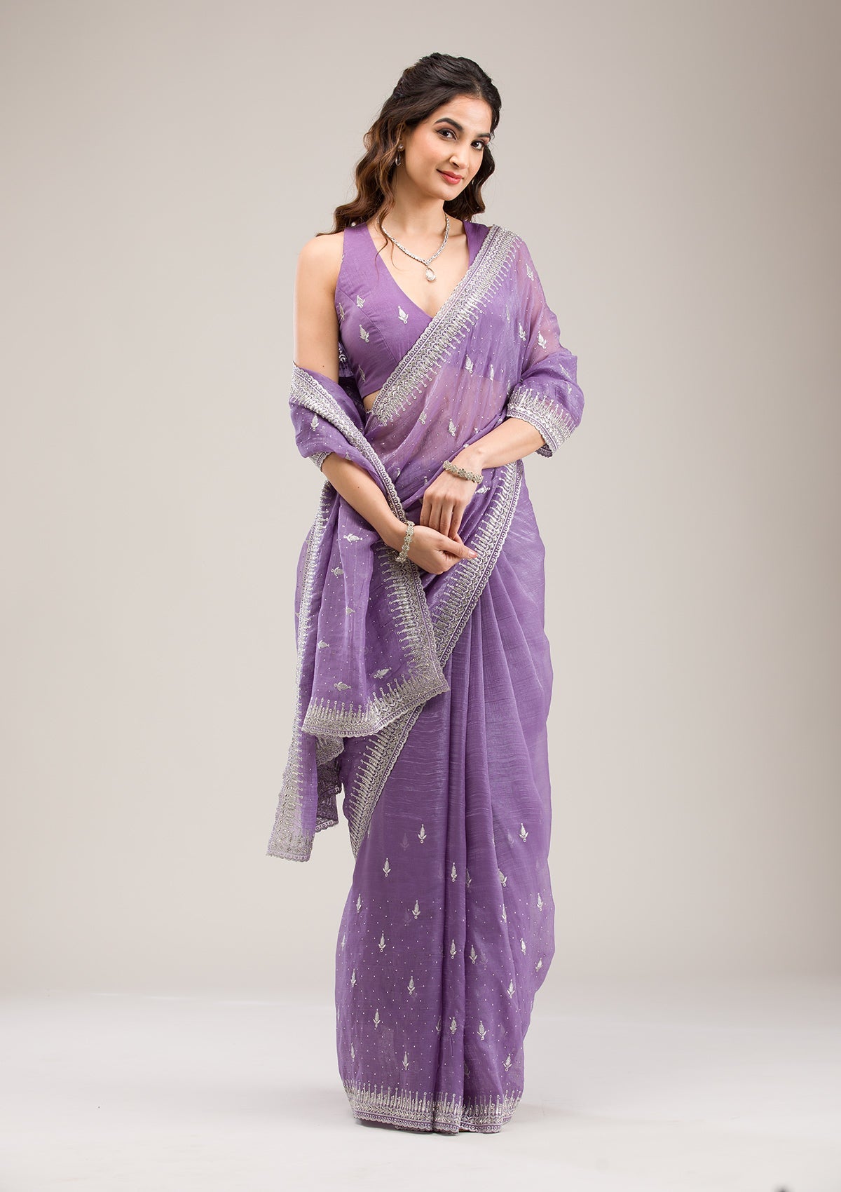 Women's Purple Zariwork Tissue Saree