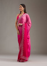 Women's Rani Pink Swarovski Satin Saree