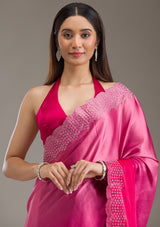 Women's Rani Pink Swarovski Satin Saree